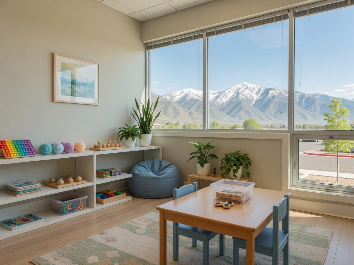 ABA therapy in Riverton, Utah: sensory-friendly therapy room with mountain views